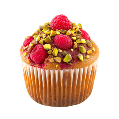 Wall Mural - front view of single  raspberry pistachio muffin isolated on a white transparent background