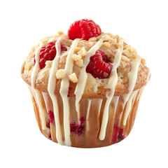 Wall Mural - front view of single raspberry white chocolate muffin isolated on a white transparent background