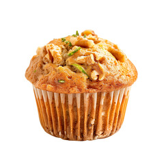 Wall Mural - front view of single zucchini walnut muffin isolated on a white transparent background