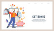 Customer bonus program, rewards system for customer loyalty concept for website header template. Design of webpage for customer bonus and loyalty program, vector illustration.