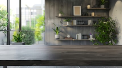 Empty mahogany desk with blurred office background - excellent for product presentation