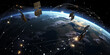 A wallpaper showcasing a network of satellites orbiting Earth in space, Satellite Network Over Earth, Global Connectivity and Communication Infrastructure