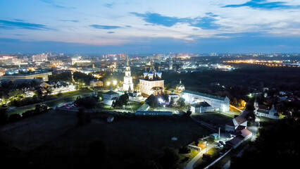 Wall Mural - Ryazan, Russia. Night flight. Ryazan Kremlin - The oldest part of the city of Ryazan. Cathedral of the Assumption of the Blessed Virgin Mary, Aerial View