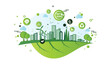© Deemerwha - Net zero and carbon neutral concept. Net zero greenhouse gas emissions target. Climate neutral long term strategy with green net zero icons. Environment web banner with green city vector template.