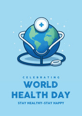 Wall Mural - World health day april poster design.global earth wellness medical medicine international disease sign treatment healthy hospital doctor life care symbol concept background vector illustration 