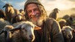 Shepherd's happiness with sheep infectious smile idyllic scene