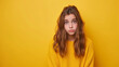 Young Adult(girl) with expressing Fear and Anxiety, with copy space, isolated on solid color background