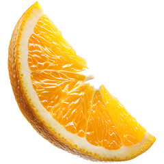 Fresh juicy orange slice flying isolated on white, clipping path