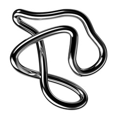 Wall Mural - metallic squiggle line shape isolated. futuristic metal curve design element, abstract metal wire 3d