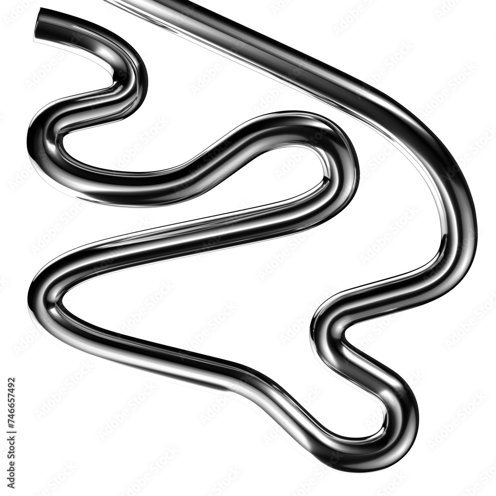 Section Squiggle Line Metallic 3D squiggle line design element, wriggling chrome metal wavy ...