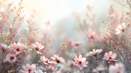  The beautiful floral background with sunlight and blur space template for banner, cover and landing page.