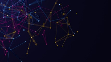 Wall Mural - network colorful connections on black background 4k seamless loop animation with copy space