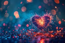 A Magical Scene Unfolding, With Fireworks Bursting Into A Heart Shape, Radiating Love And Joy Through Vibrant Colors And Sparkling Trails Of Light.