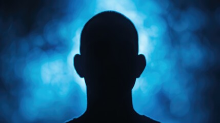 Wall Mural - Silhouette of a man standing in front of a blue light. Suitable for various design projects