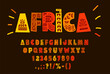 © Vector Tradition - African font, ethnic folk typeface or tribal type of native English alphabet, vector letters and symbols. African typography font with tribal art ornament, cartoon ABC text and typographic font signs