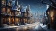 a snowy street scene and snowmen on it, in the style of photorealistic landscapes, villagecore, luminous quality, rtx on, joyful celebration of nature, nightscapes