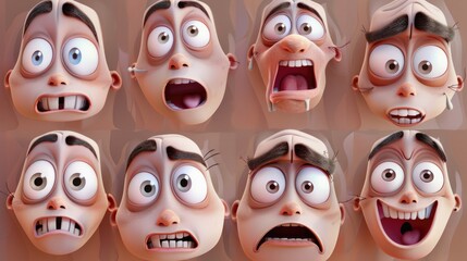 Poster - Group of cartoon faces with different expressions, suitable for social media and communication concepts