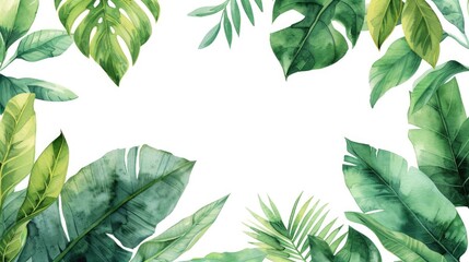 Wall Mural - A beautiful watercolor painting of tropical leaves on a white background. Perfect for adding a touch of nature to any project