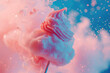 pink cotton candy on a stick, marshmallows in the shape of a pyramid, a shiny air cloud on a stick, on a background with bokeh