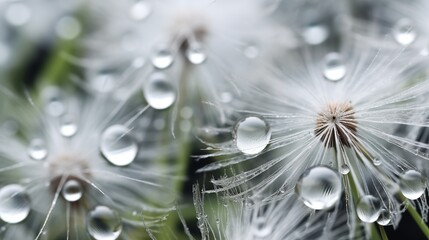 Canvas Print - Abstract macro photo of dandelion seeds with water drops