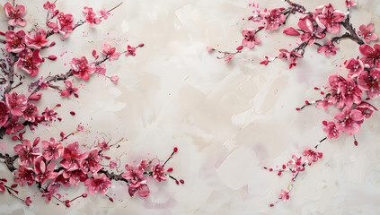 Wall Mural - pink cherry blossoms on white painted background in t