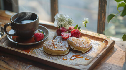 Wall Mural - Heart-shaped pancakes for a romantic breakfast.
