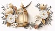 © Hawk - Gold lantern decorated with white flowers with gold leaves. Lantern as a symbol of Ramadan for Muslims.