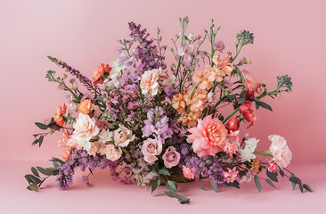 Wall Mural - the bouquet of flowers are placed on the pink backgro