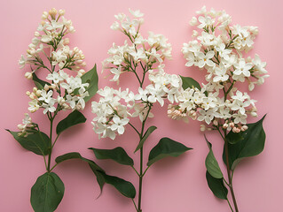 Wall Mural - white lilac flowers on pink background in the style o