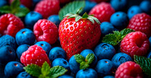 Fresh strawberries and blueberries - AI generated image