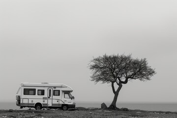 Wall Mural - Camping in the field of a mobile home. Camping in a camper van