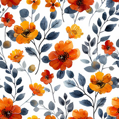 Wall Mural - Floral natural pattern flowers on a white background