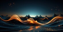 Abstract Blue And Gold Light Png Vector, In The Style Of Layered And Atmospheric Landscapes, Selective Focus, Luxurious Fabrics, Dotted, Abstraction, Rendered, Abstract Landscape