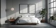 Bright and cozy modern bedroom with wooden large bed. smoothing morning light with modern decoration. 3d render