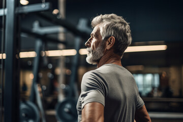 Wall Mural - Mature people woman man practicing in spacious gym space active healthy way of life Generative AI picture