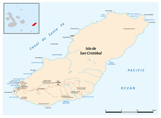 Poster - Vector map of the Ecuadorian island of San Cristobal, Galapagos Islands