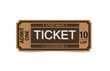 Cinema ticket, retro. Brown ticket to the cinema, theater, and circus. Ticket on white background