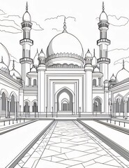 Wall Mural - Black and white coloring sheet of a mosque. Mosque as a place of prayer for Muslims.