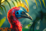 Fototapeta Zwierzęta - Colorful Mirages of cassowaries, Exotic Aurora in ancient rainforests