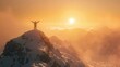 © AiHRG Design - A person with open arms faces a breathtaking sunrise over snow-capped mountains, embodying hope and the grandeur of nature