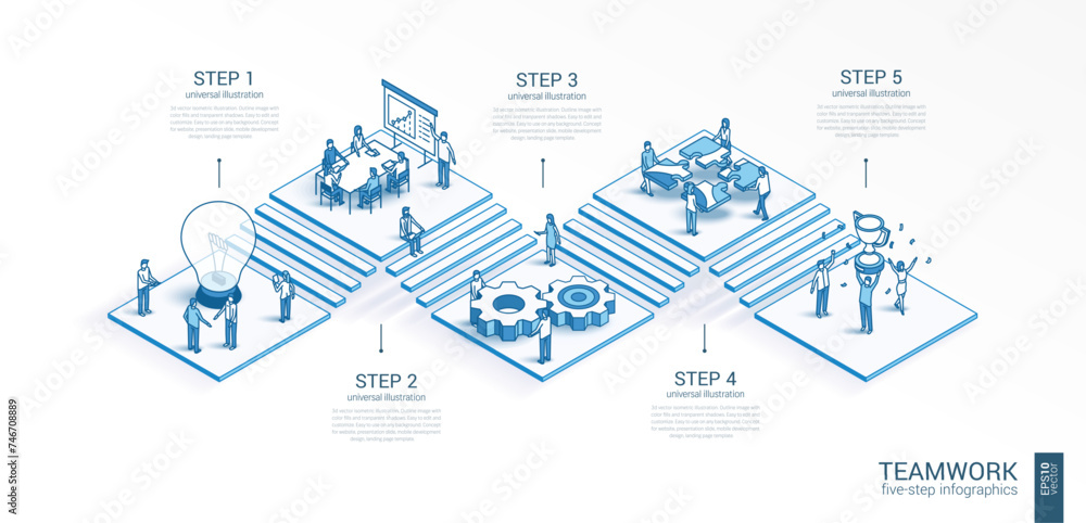 3d line isometric teamwork infographic template. Office work. success ...