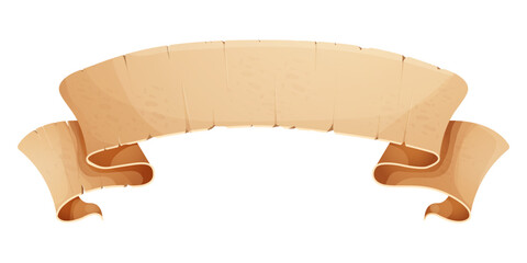 Wall Mural - parchment paper scroll ribbon, old vintage banner game ui element isolated on white background.