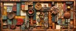 Wooden Sculpture Texture, Mixed Media Collage, Abstract wooden sculpture texture collage with mixed media elements