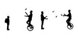 © vector - shop - Magician riding unicycle. Set of male jugglers on a unicycle juggling with clubs. Good use for symbols, logos, icons, mascots, signs, or any design you want.
