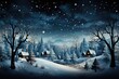 christmas village background winter snow cover, dark white and blue