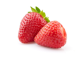 Wall Mural - Strawberry in closeup on white background