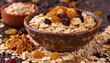 Generated image of muesli with oat flakes and raisin, a healthy balanced food 