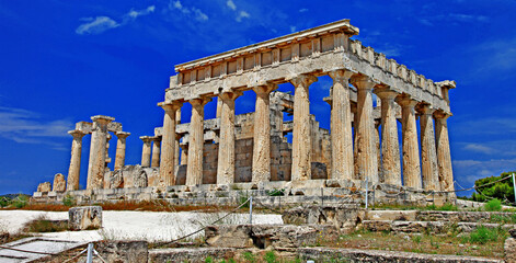 Wall Mural - Greece travel and landmarks . antique temple of Orfeas in Aegina island, the prototipe of Acropolis. Saronics gulf