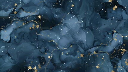 Wall Mural - dark blue celestial watercolor bookmark design, gold ink stars, minimalist, modern astrology vibes