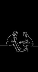 Wall Mural - Self drawing continuous line animation of people talking conversation vertical video black background with copy space for social media ad campaign